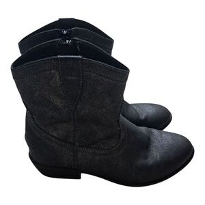 Frye Boots Kids Girls 3 Black Roper Stitch Pewter Metallic Shiny Western Cowgirl